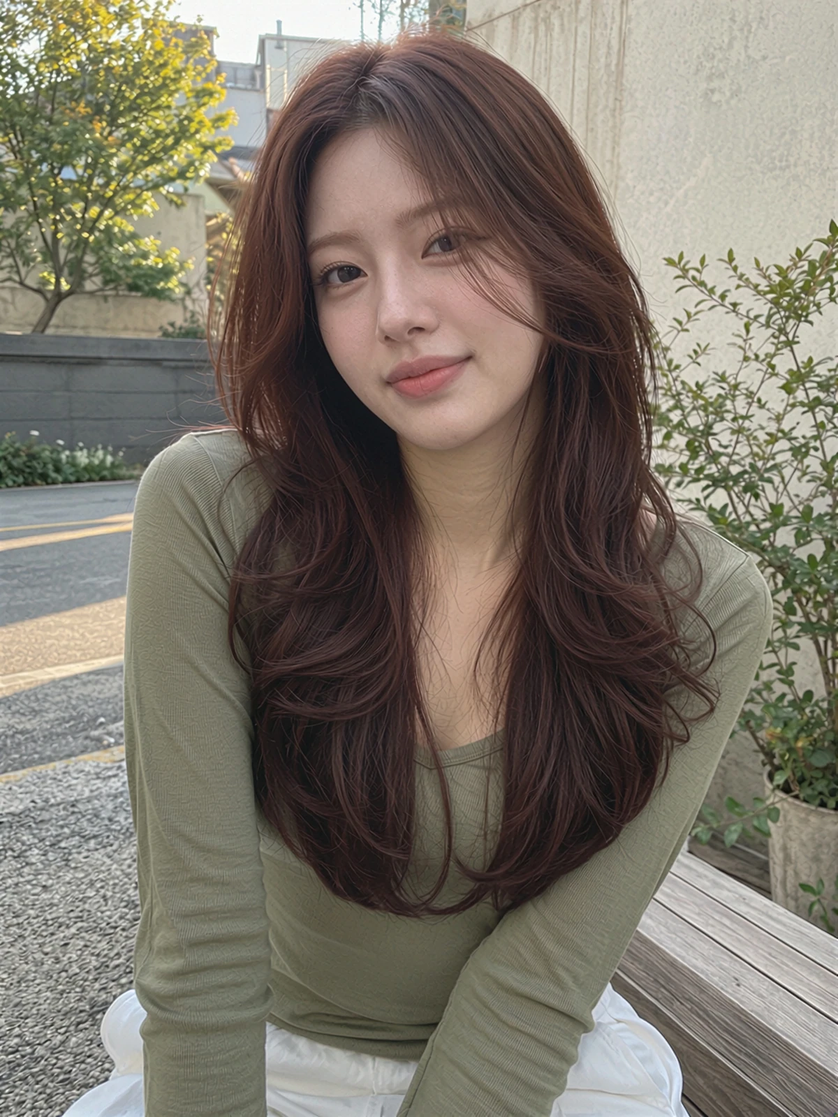 레드 브라운 롱 컬