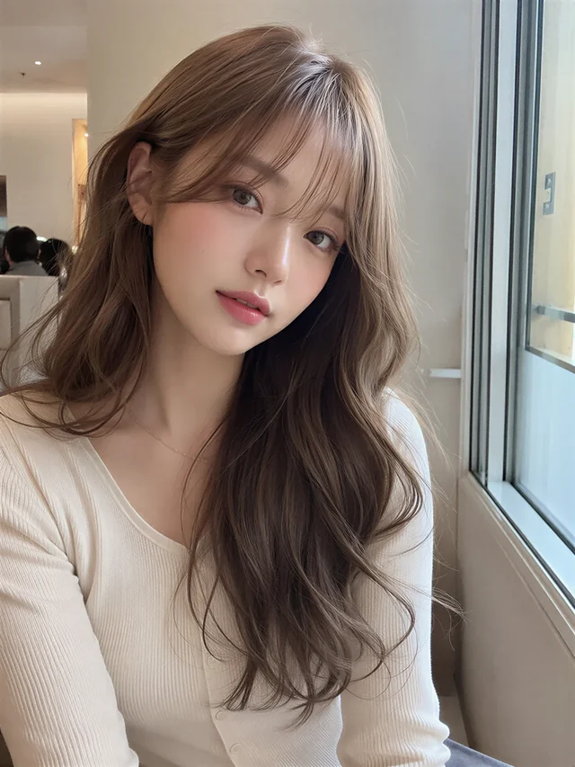 베이지 브라운 롱 레이어드 · 더 블루